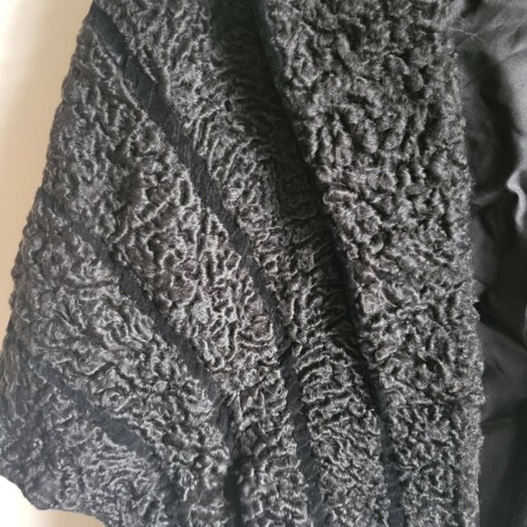 Vintage Bensky Furs Curly Wool Cape Pockets Black One Size - Picture 4 of 9